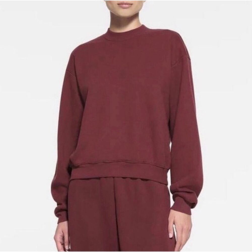 Skims Oxblood Cotton Fleece Crewneck Sweatshirt L